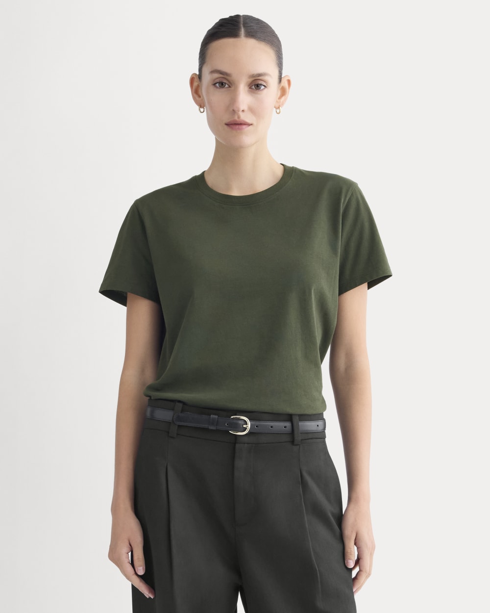 The Box-Cut Tee in Essential Cotton in Dark Green — front view