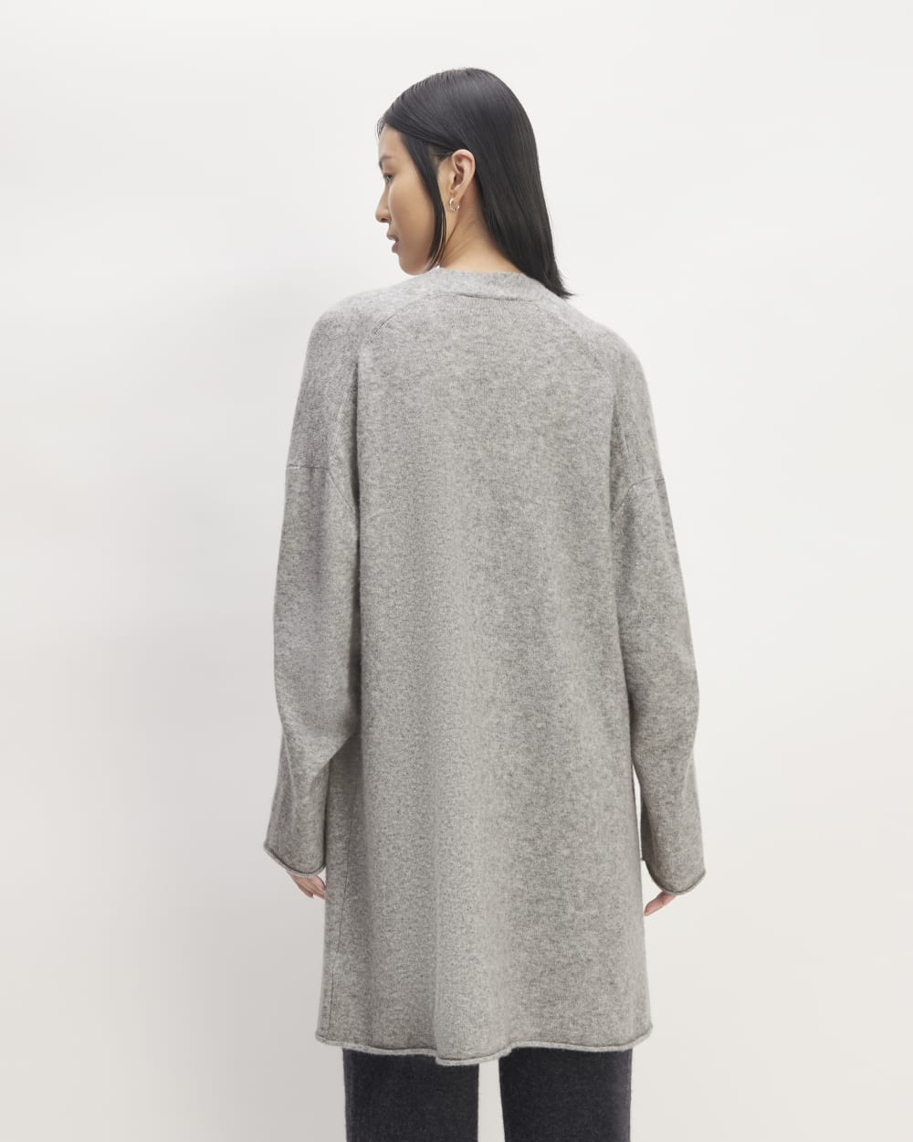 The Cozy-Stretch Long Cardigan in Heathered Grey — detail view