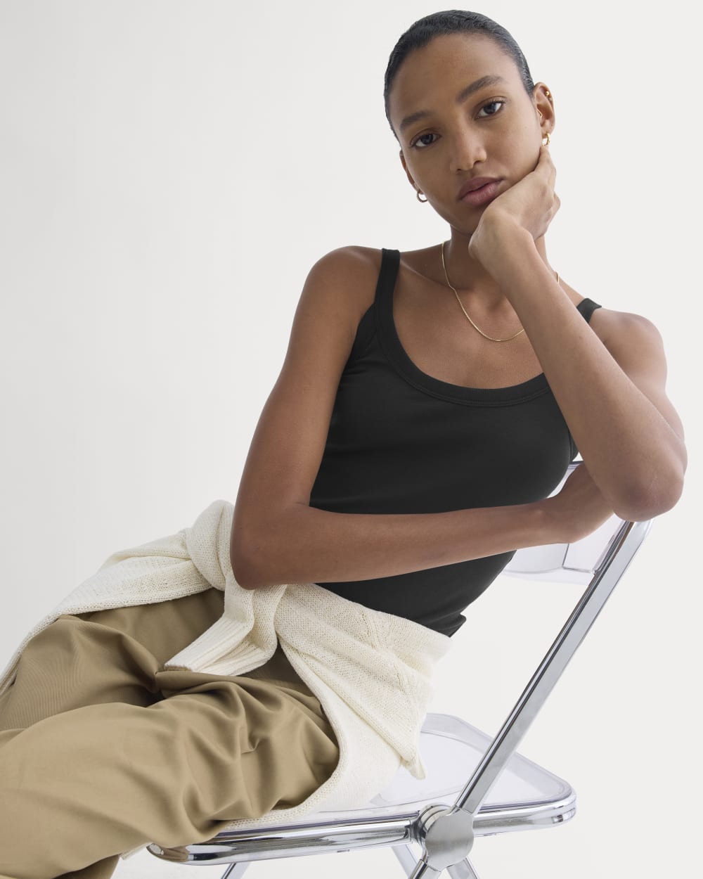 RetroSoft U-Neck Tank in Black — detail view