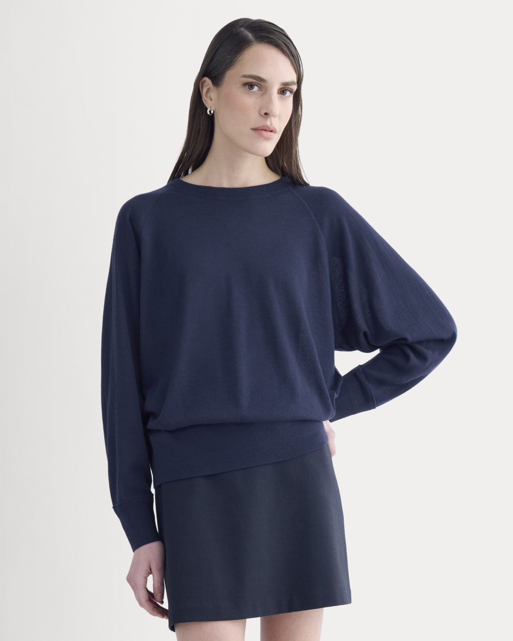Raglan Sweater in Ultrasoft Merino in Rich Navy — detail view