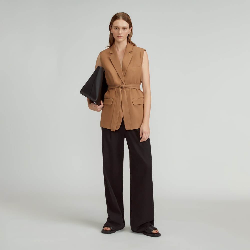 The Sleeveless Blazer in Buttersmooth in Toasted Coconut — detail view