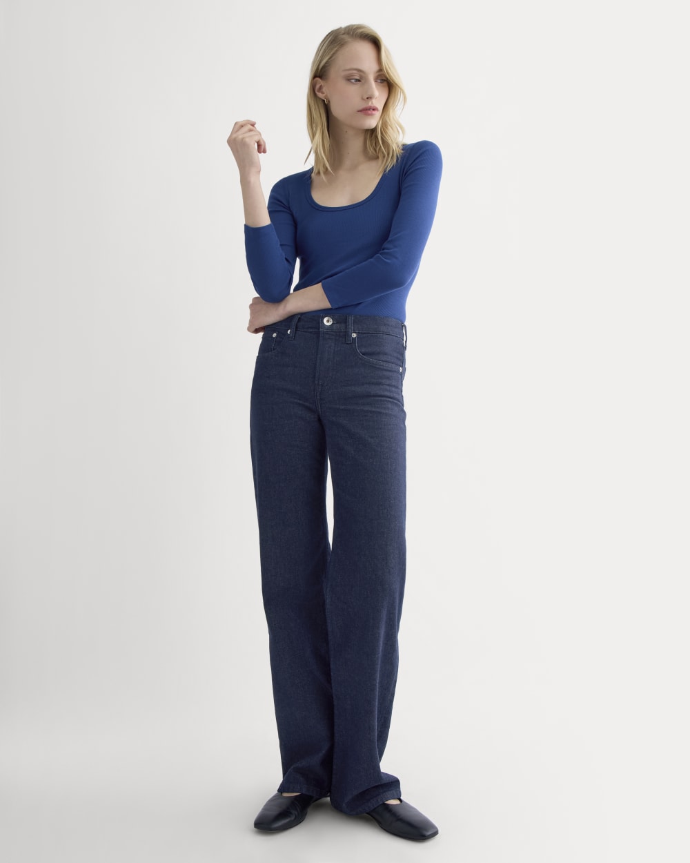 Luxe Rib Deep U-Neck Top in Estate Blue — detail view
