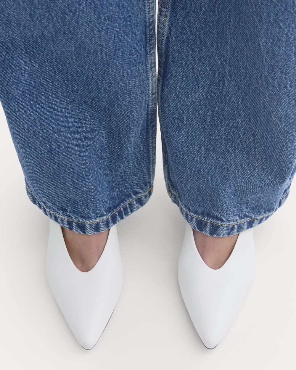Pointed-Toe Slingback Heel in Snow — detail view