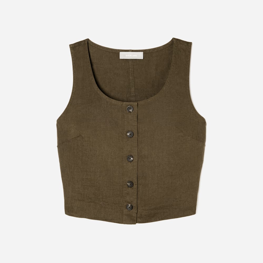 The Linen Button-Front Crop Tank in Beech — front view