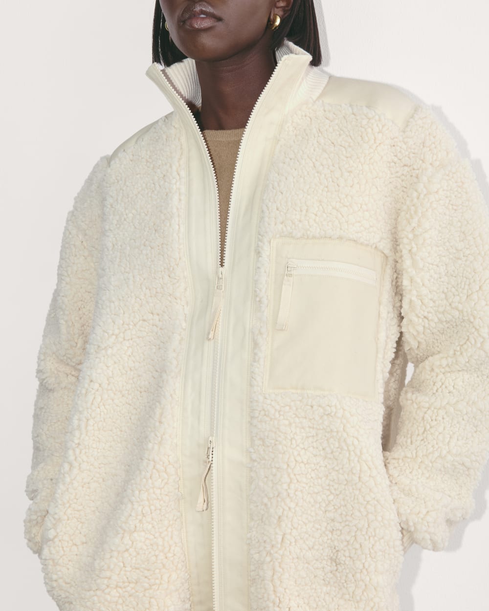 The Teddy Jacket in Birch — detail view