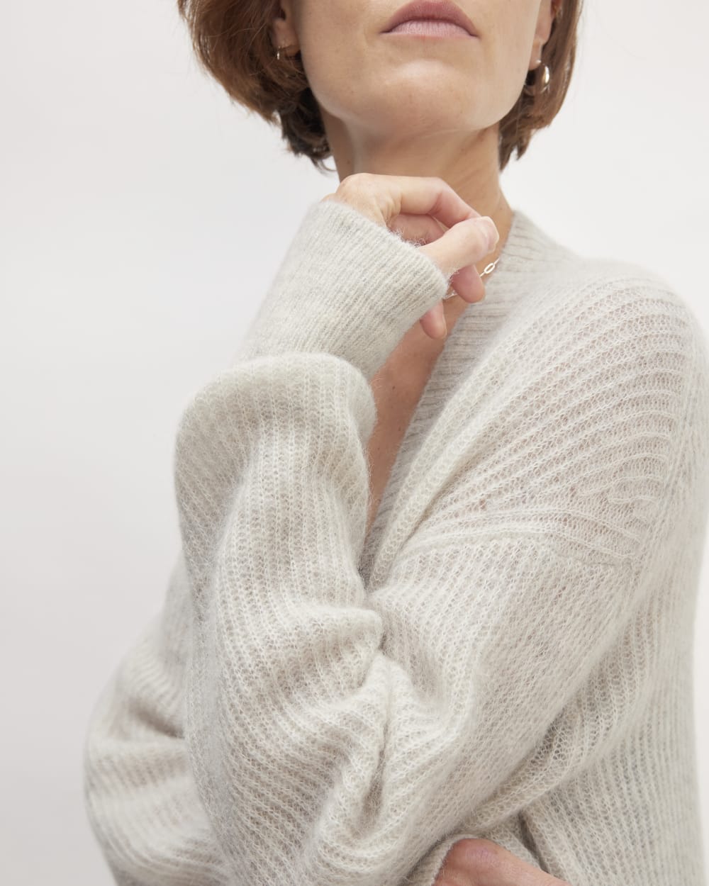 The Alpaca Oversized Cardigan in Almond — detail view