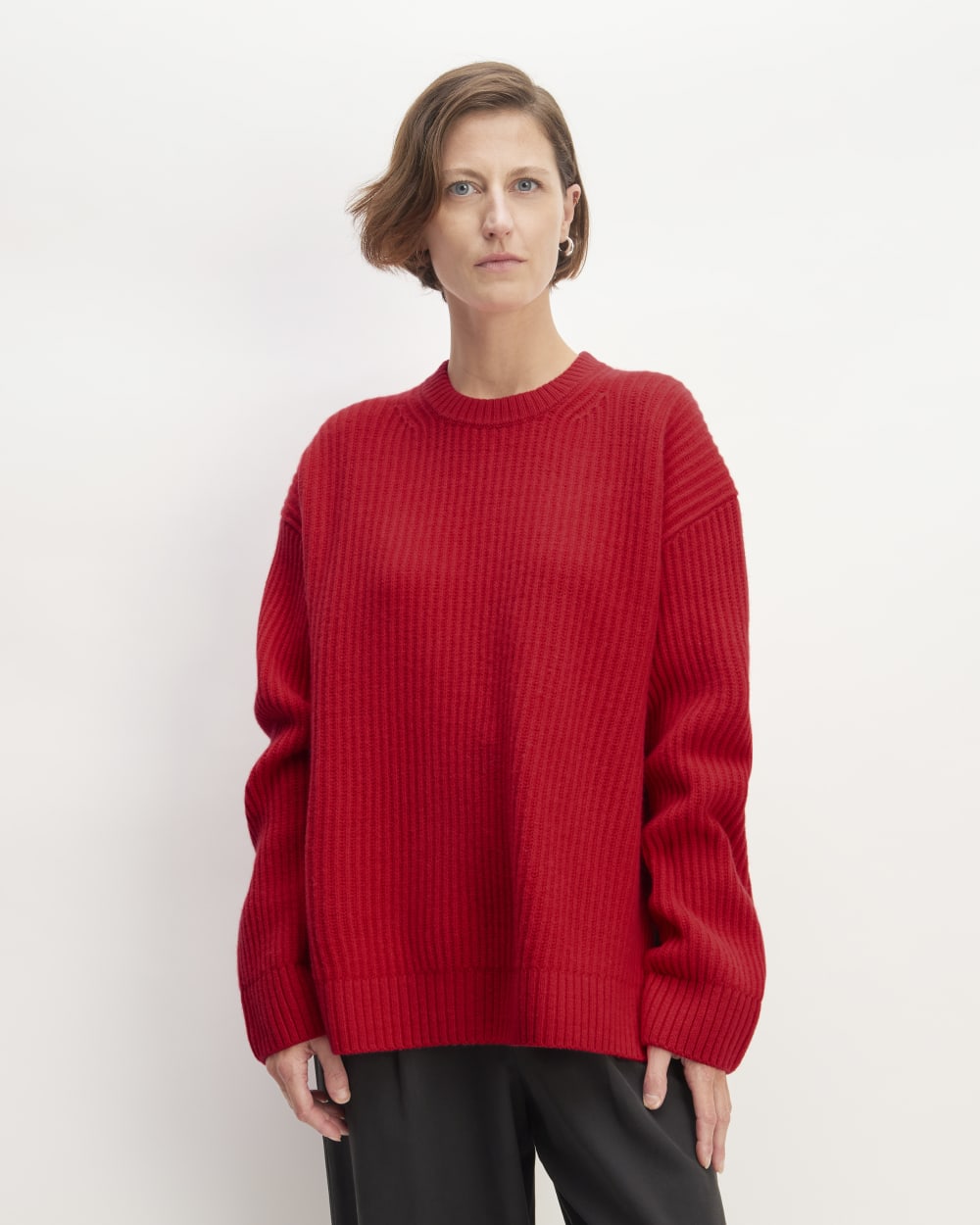 The Oversized Crew in Luxe Merino in Classic Red — front view