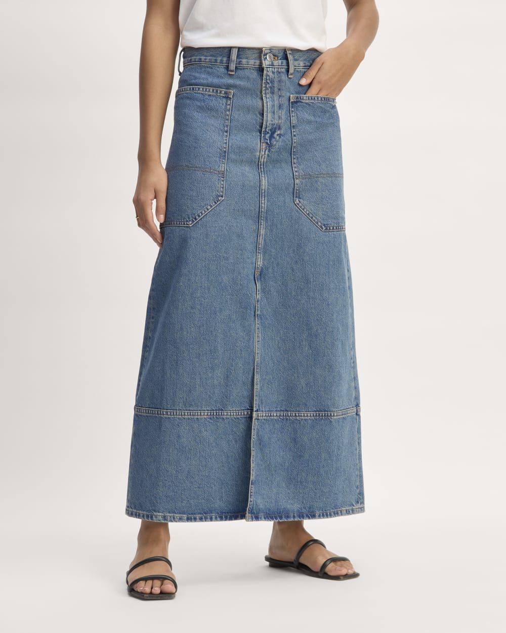 The Gardener Skirt in Medium Indigo — detail view