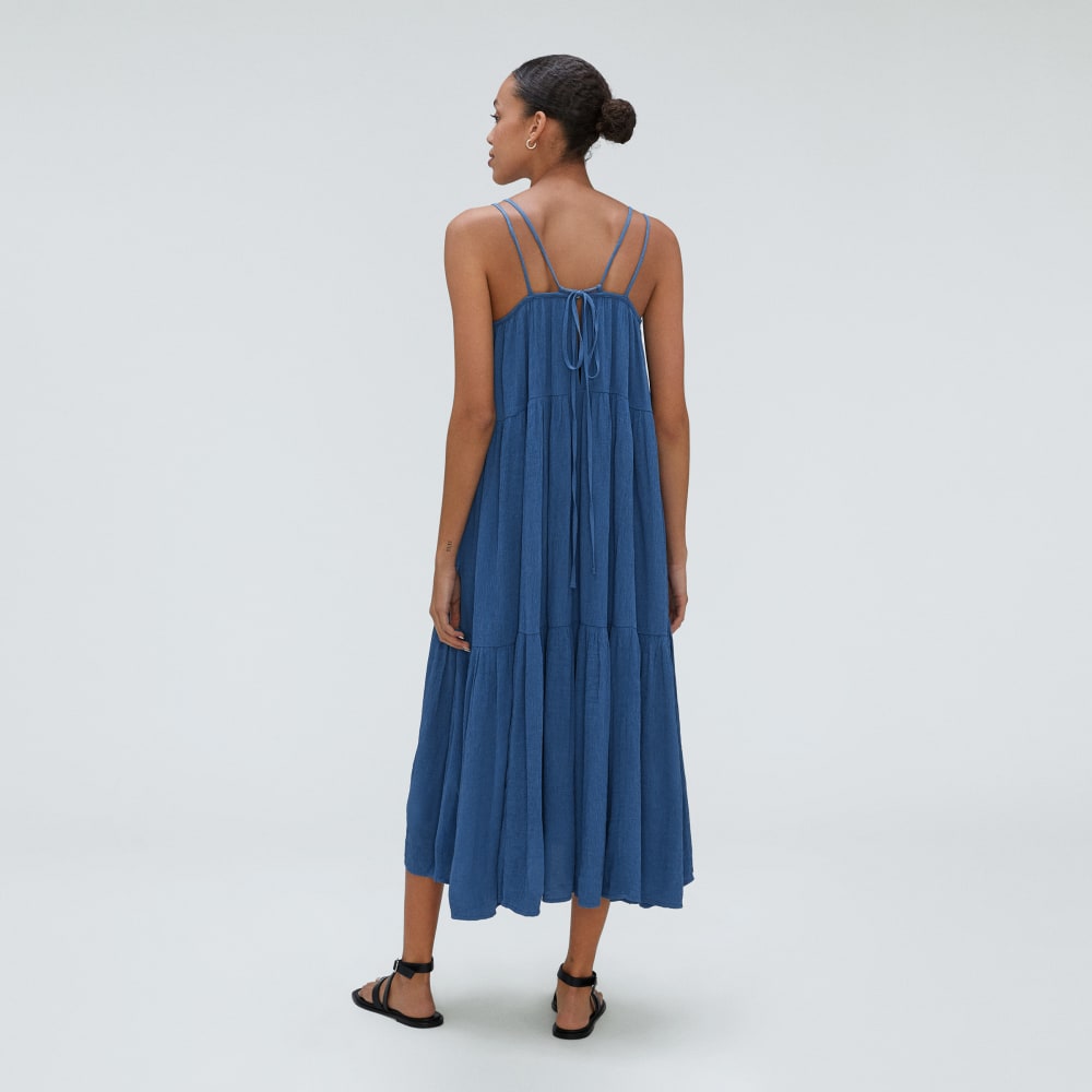 The Naia™ Ripple Tiered Maxi Dress in Deep Blue — detail view
