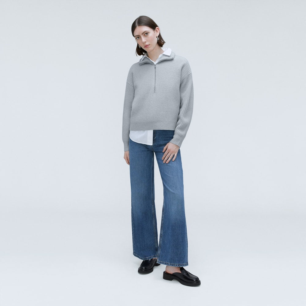 The Half-Zip Sweater in Luxe Merino in Sky — detail view