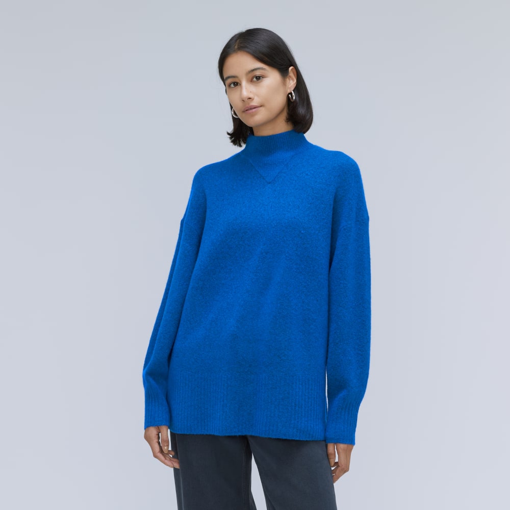 The Cozy-Stretch Pullover in Heathered Lapis Blue — front view