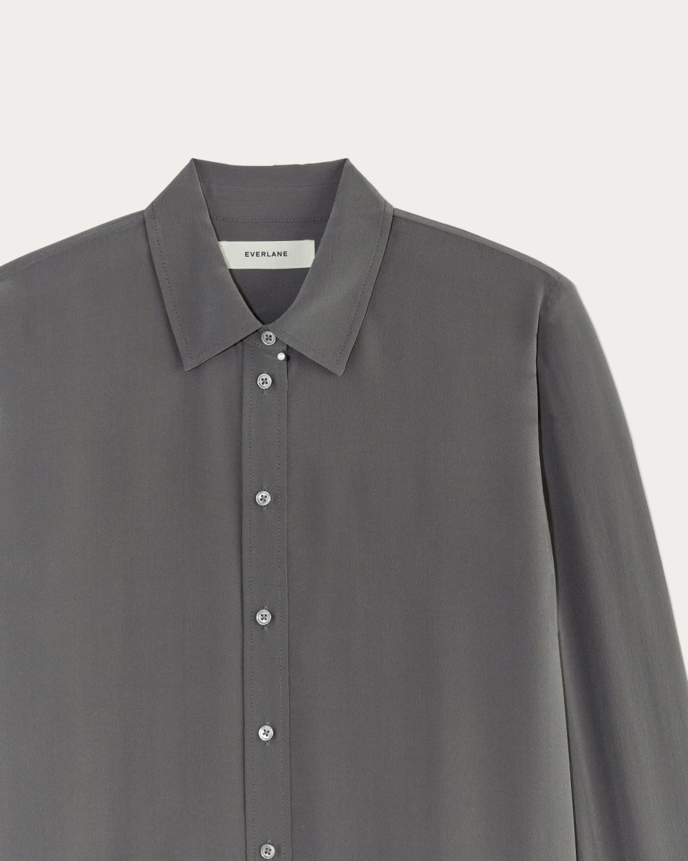 The Must-Have Shirt in Washable Silk in Graphite — detail view