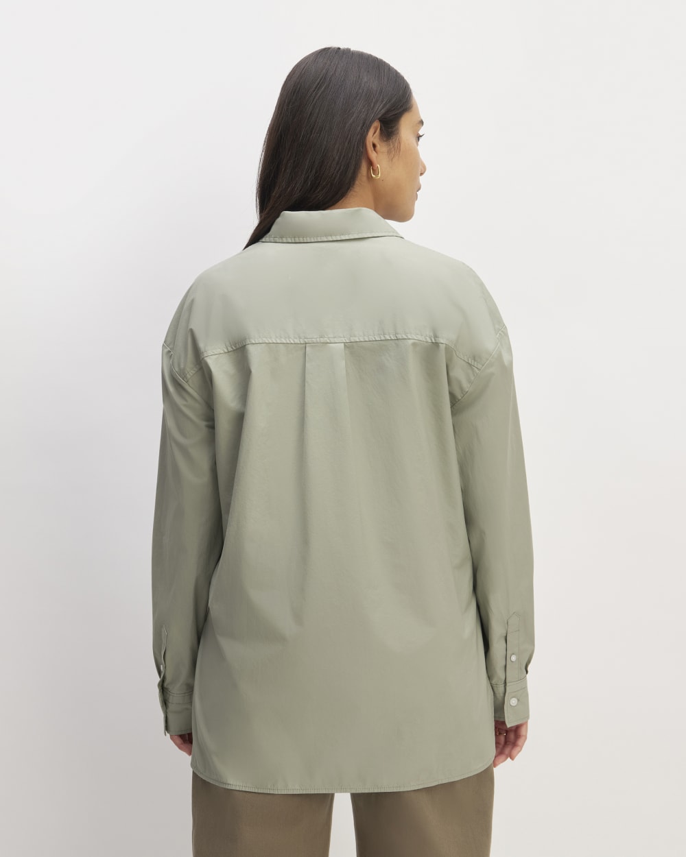 The Supima® Cotton Boyfriend Shirt in Sage Green — detail view