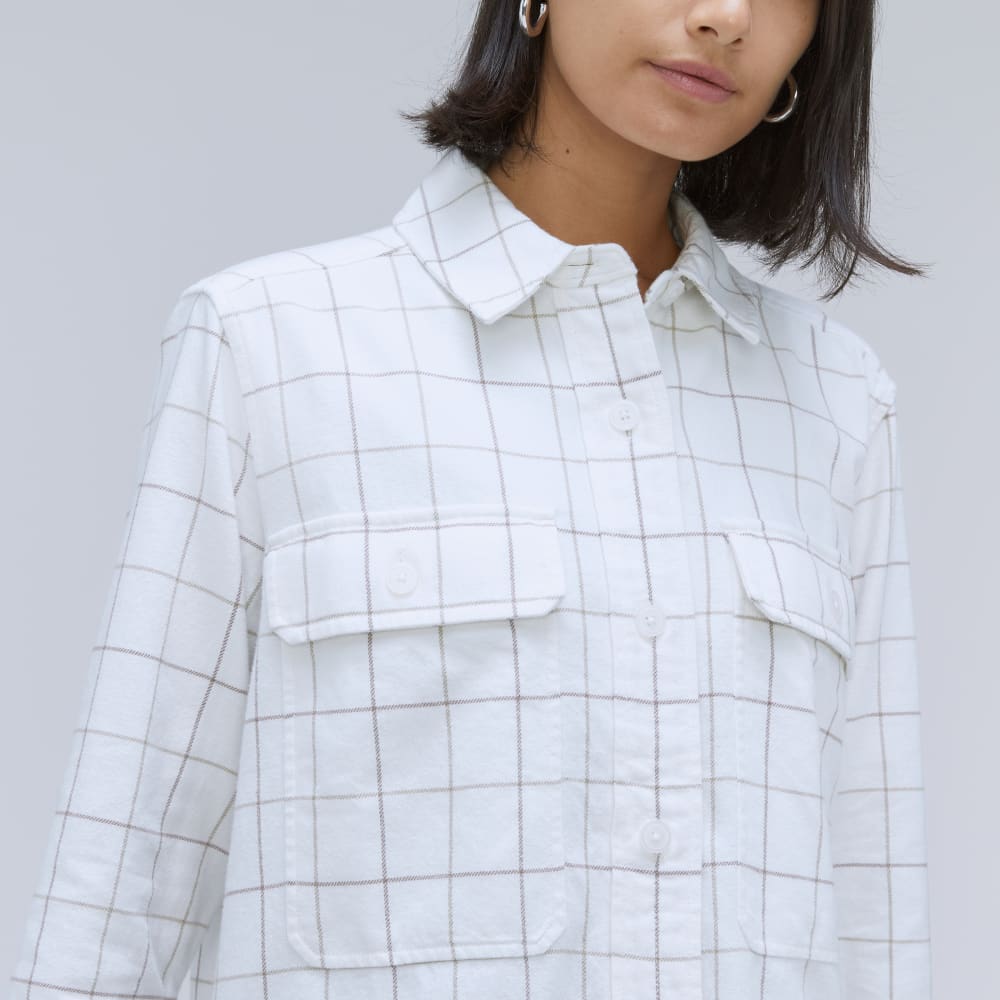 The Classic Cotton Flannel Shirt in Canvas Tan Plaid — detail view