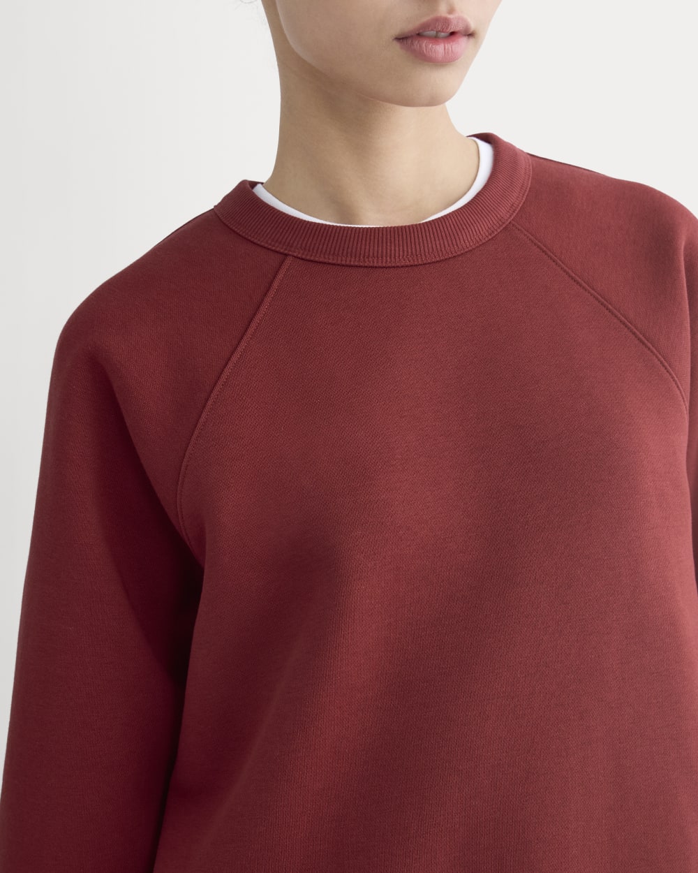 Luxe Fleece Raglan Crewneck in Merlot — detail view