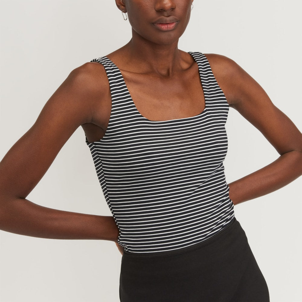 The Supima® Sleeveless Top in Black / White — detail view