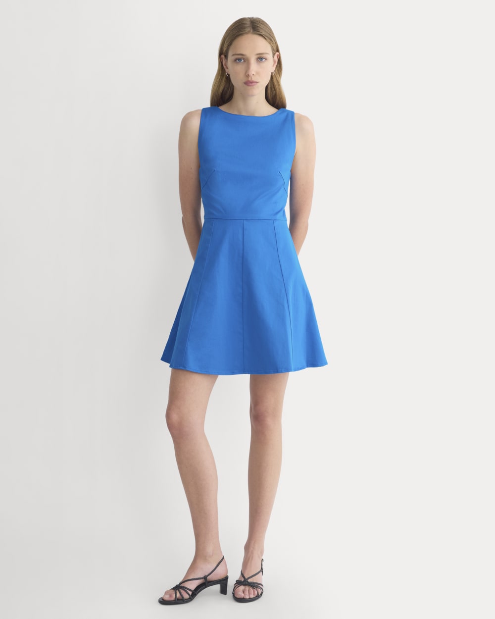 Seamed Open-Back Mini Dress in Imperial Blue — front view