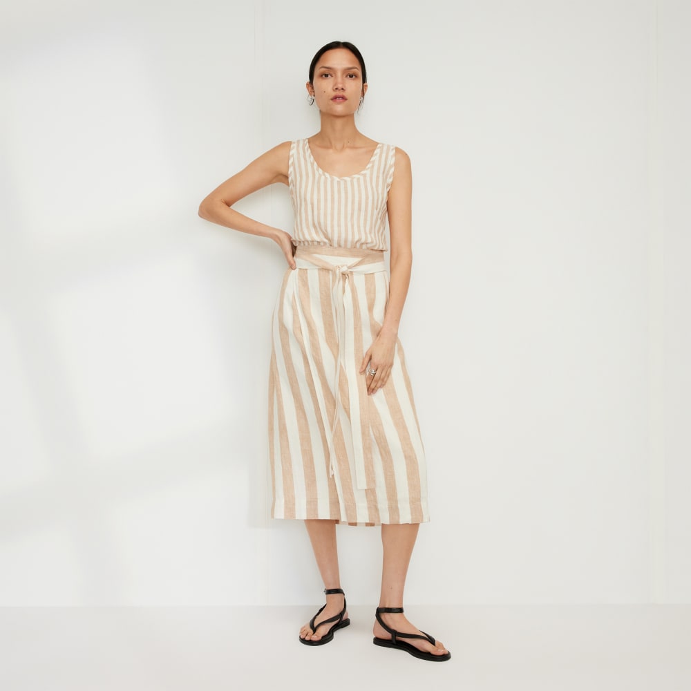 The Linen Wrap Skirt in Bone / Caramel — detail view
