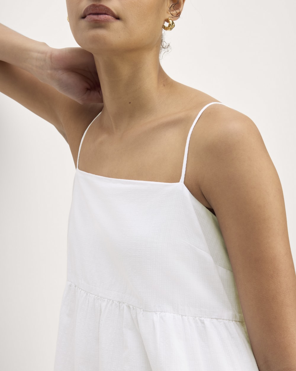 The Gauze Tiered Dress in White — detail view