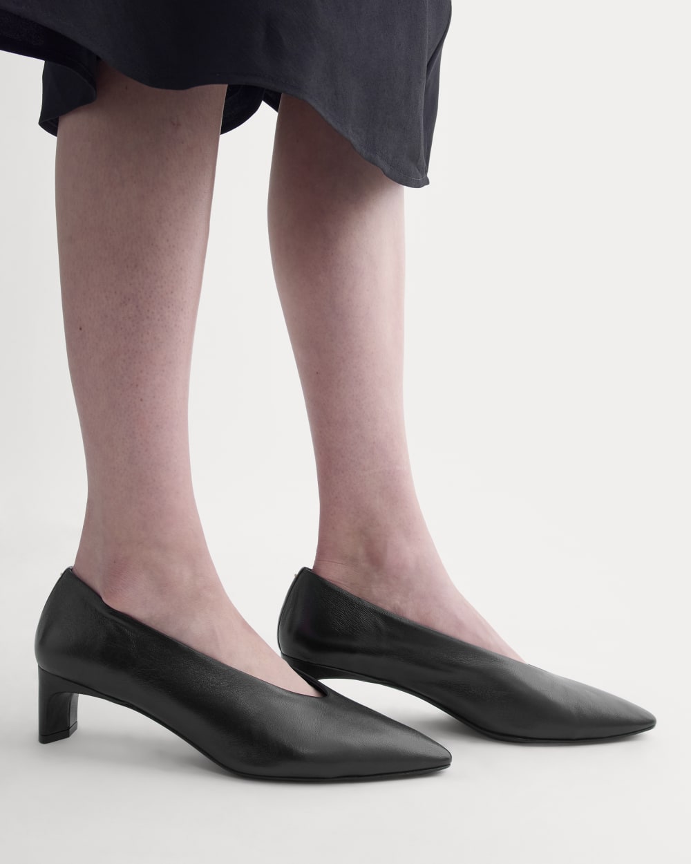 Made in Italy Almond-Toe Pump in Black Leather — detail view