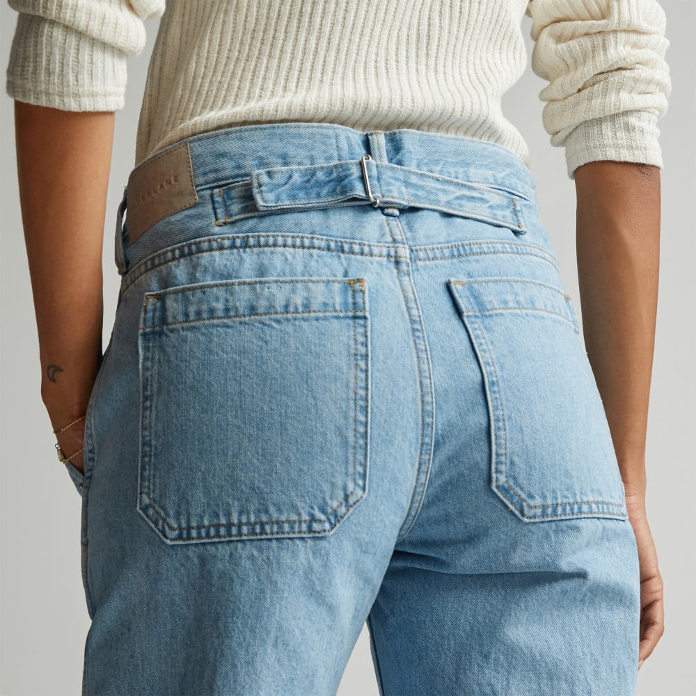 The Cinch Back Utility Jean in Sunkissed Blue — detail view