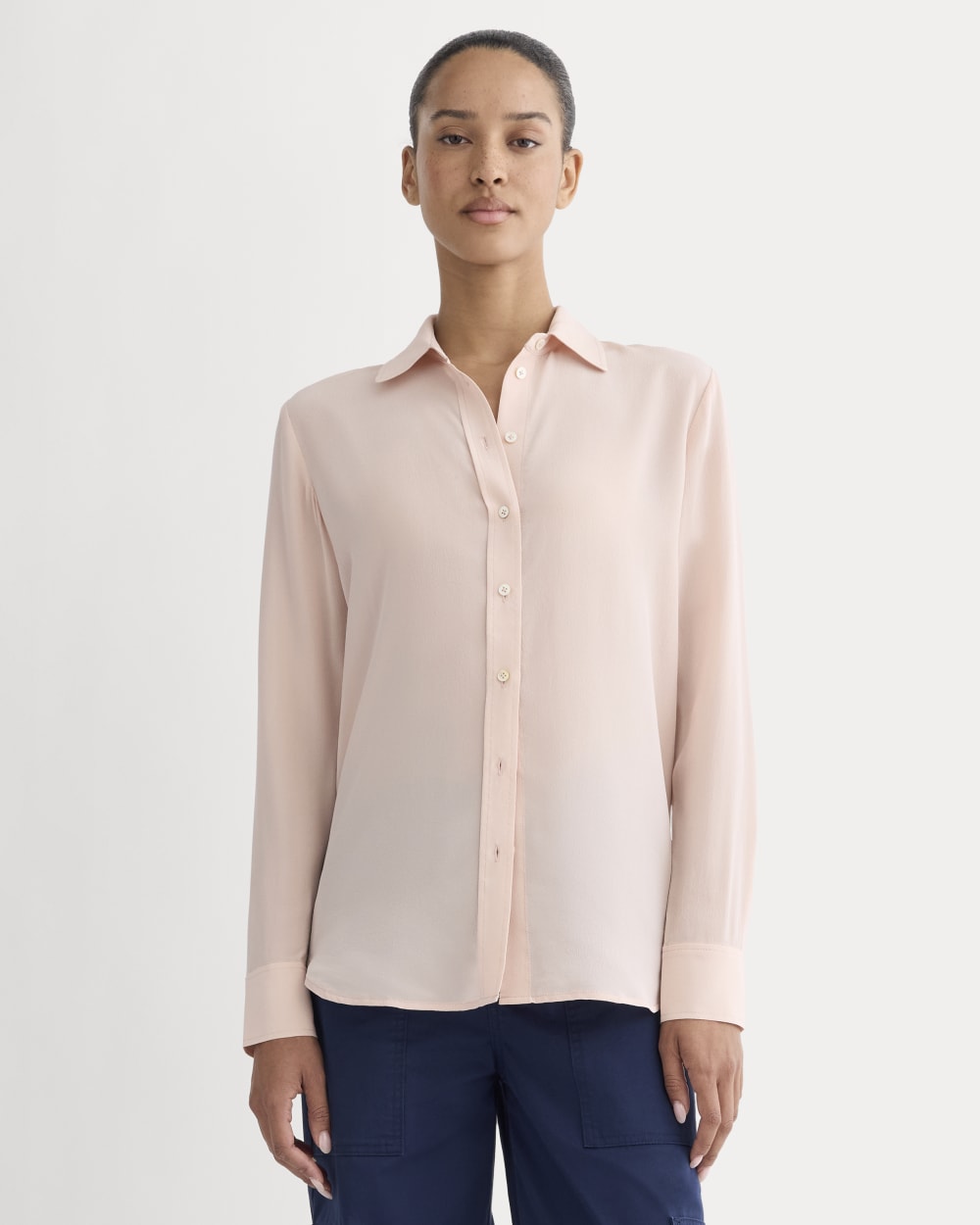 The Must-Have Shirt in Washable Silk in Soft Rose — front view