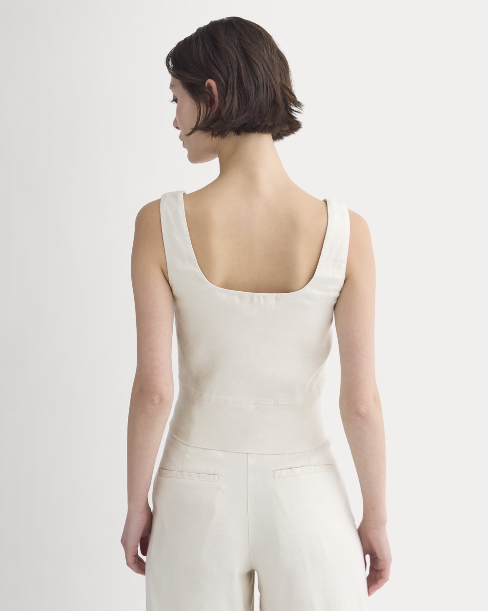Square Tank in Stretch Linen in Birch — detail view