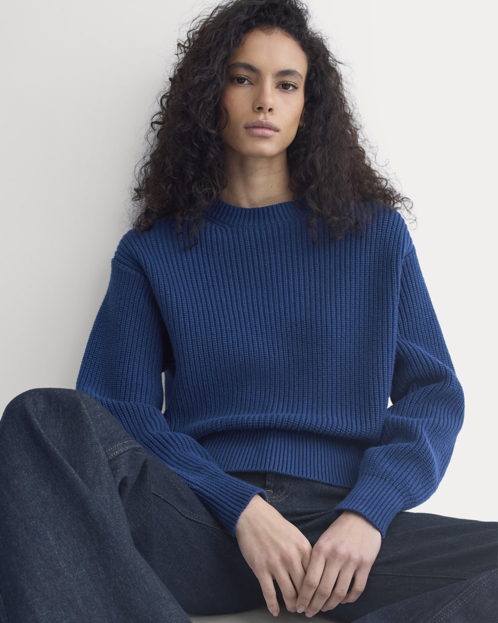 Cropped Ribbed Crew in Everyday Cotton in Estate Blue — front view