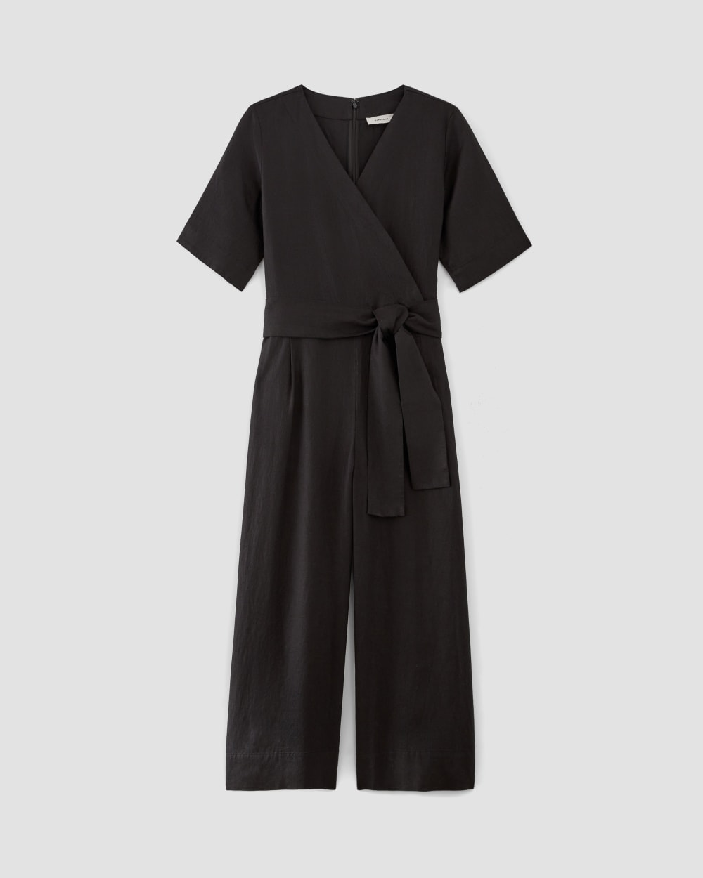 The Wrap Jumpsuit in Linen in Black — alternate view