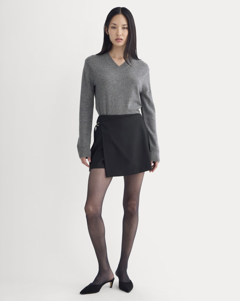 Wrap Mini Skort in Tailor Twill in Black — front view