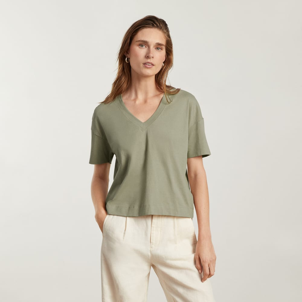 The Organic Cotton Slouchy V-Neck in Reed — alternate view