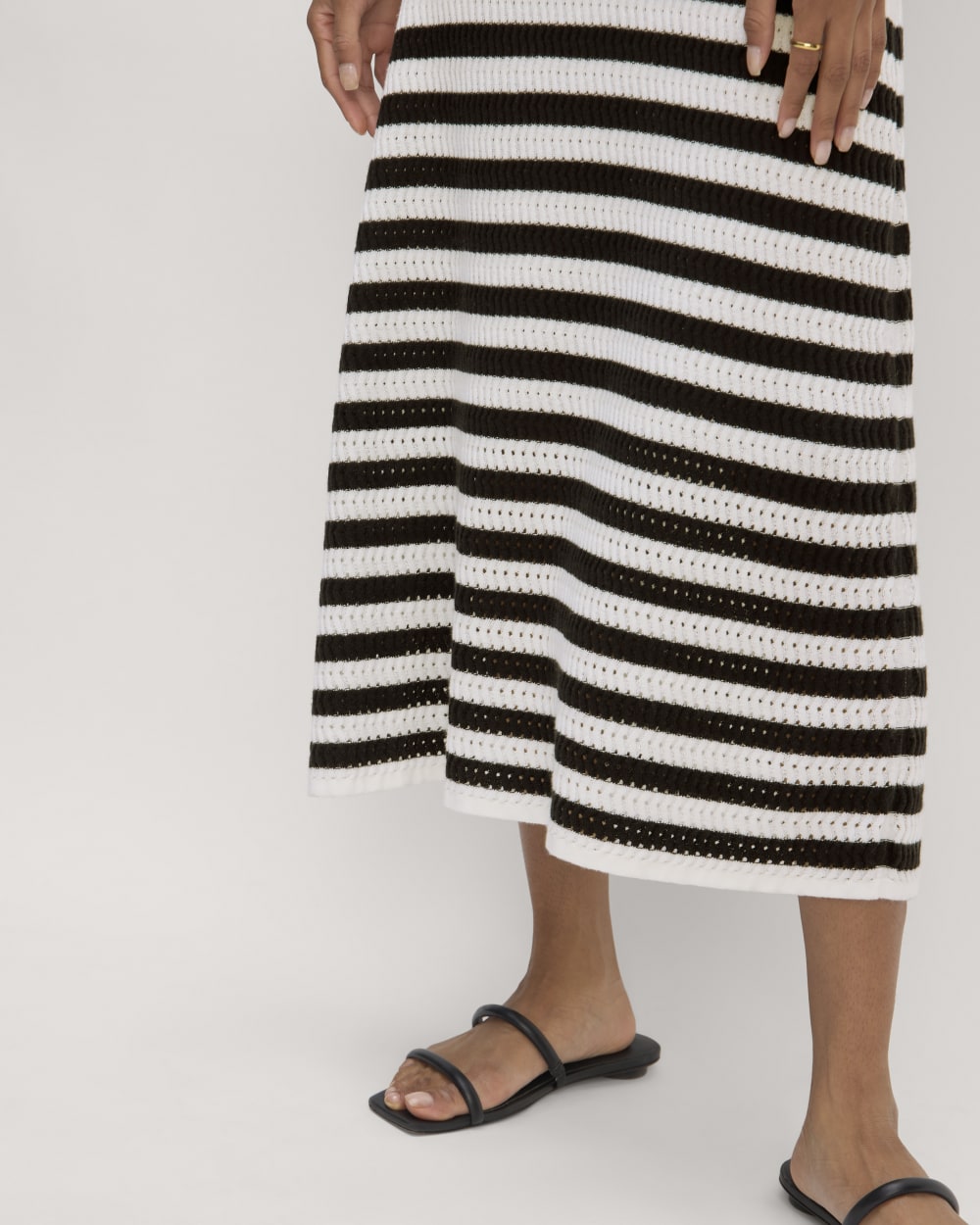 The Crochet Knit Tank Dress in Bone / Black — detail view