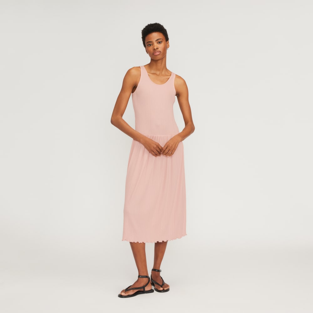 The Rib Soft Knit Scoop-Neck Dress in Petal Pink — front view