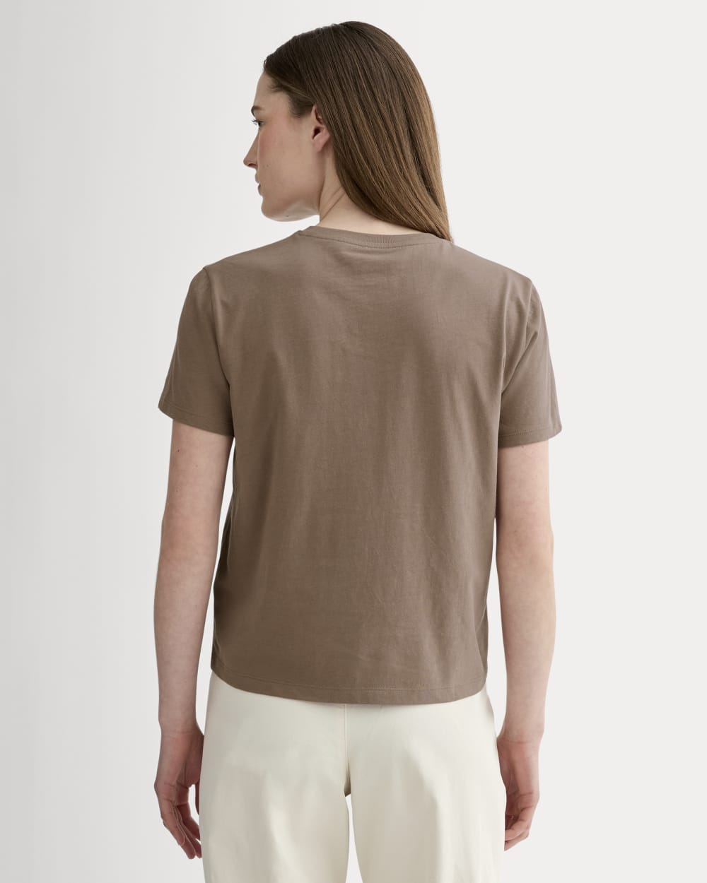 The Box-Cut Tee in Essential Cotton in Mocha — detail view