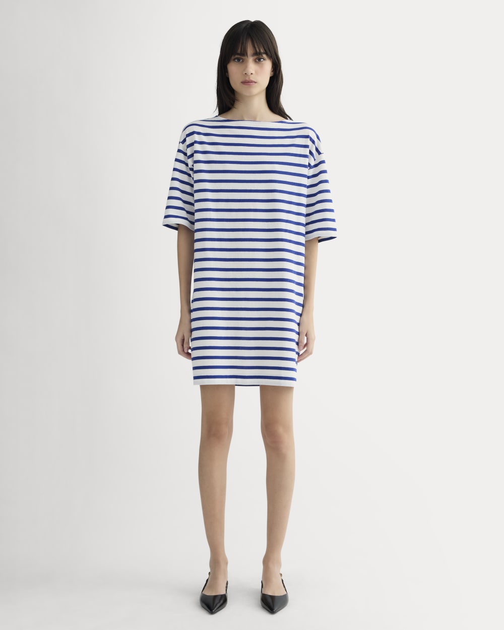 The Mariner Dress in Bone / Mazarine Blue — front view