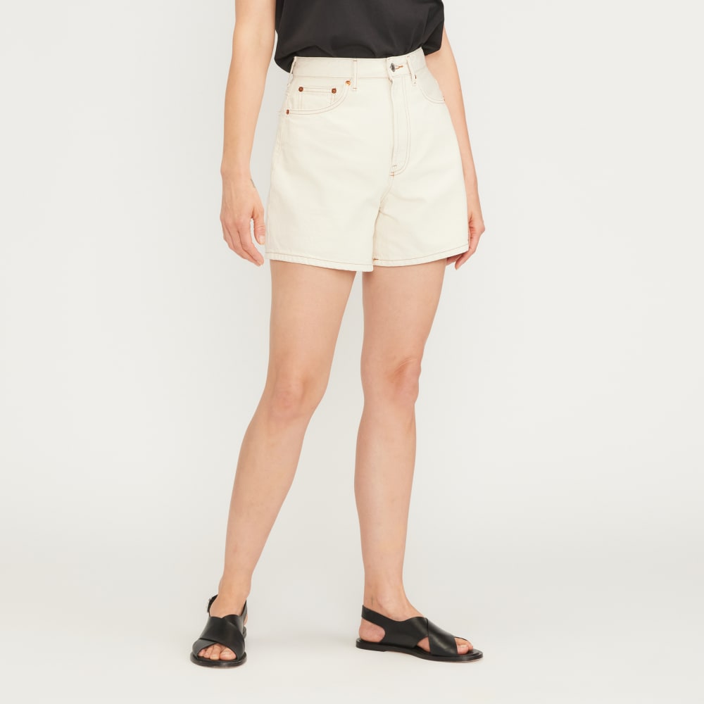 The A-Line Denim Short in Ecru — front view