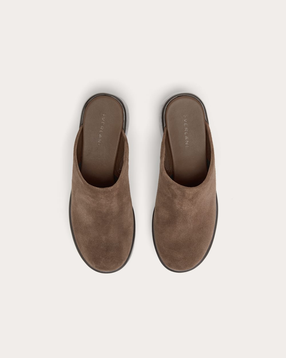 The Wooden Puffa Clog in Dark Umber Suede — detail view