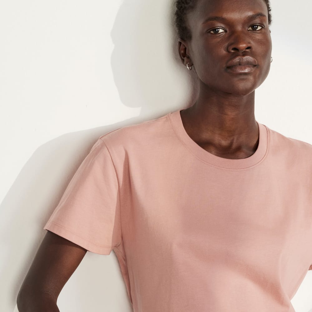 The Box-Cut Tee in Essential Cotton in Light Rose — detail view