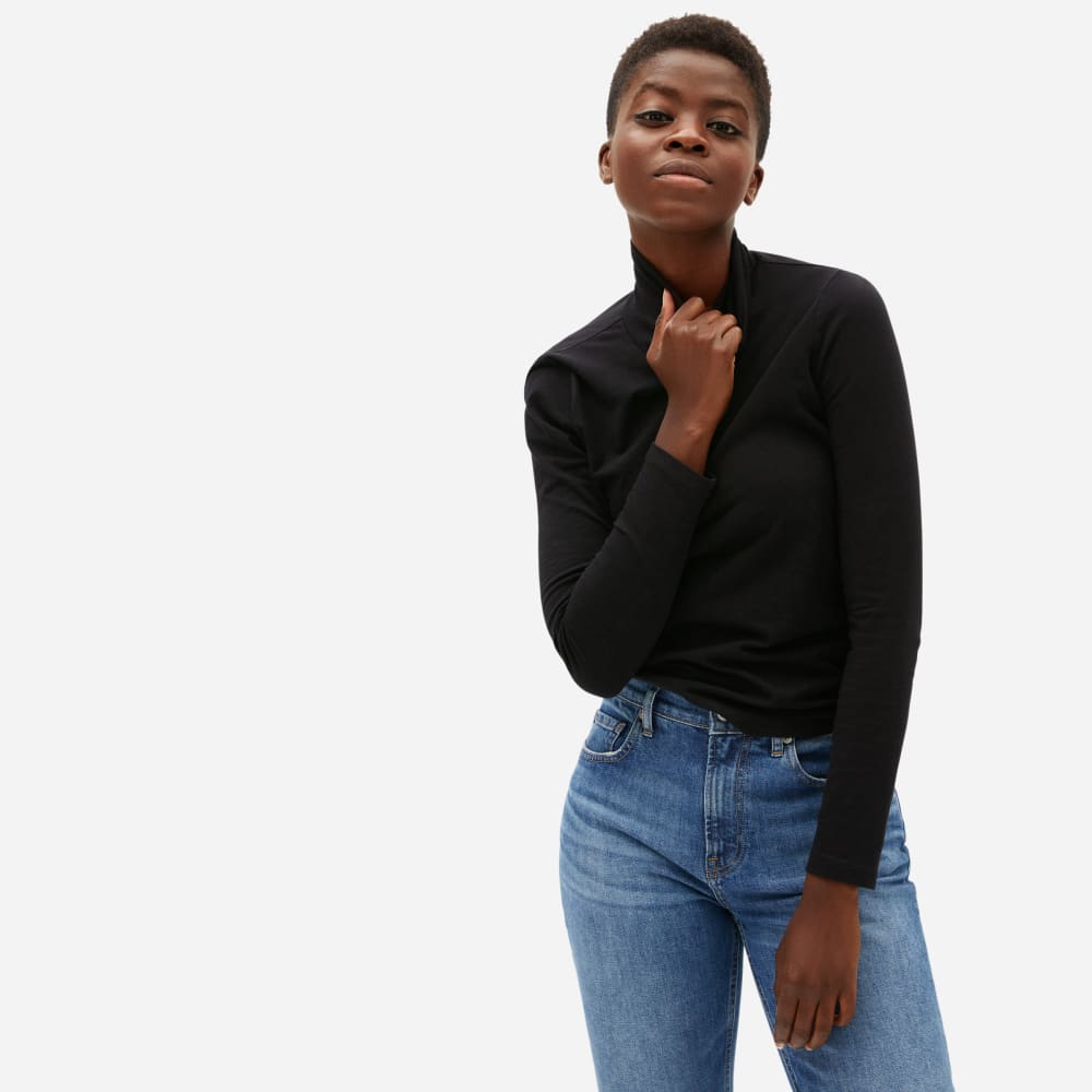 The Organic Cotton Turtleneck in Black — front view