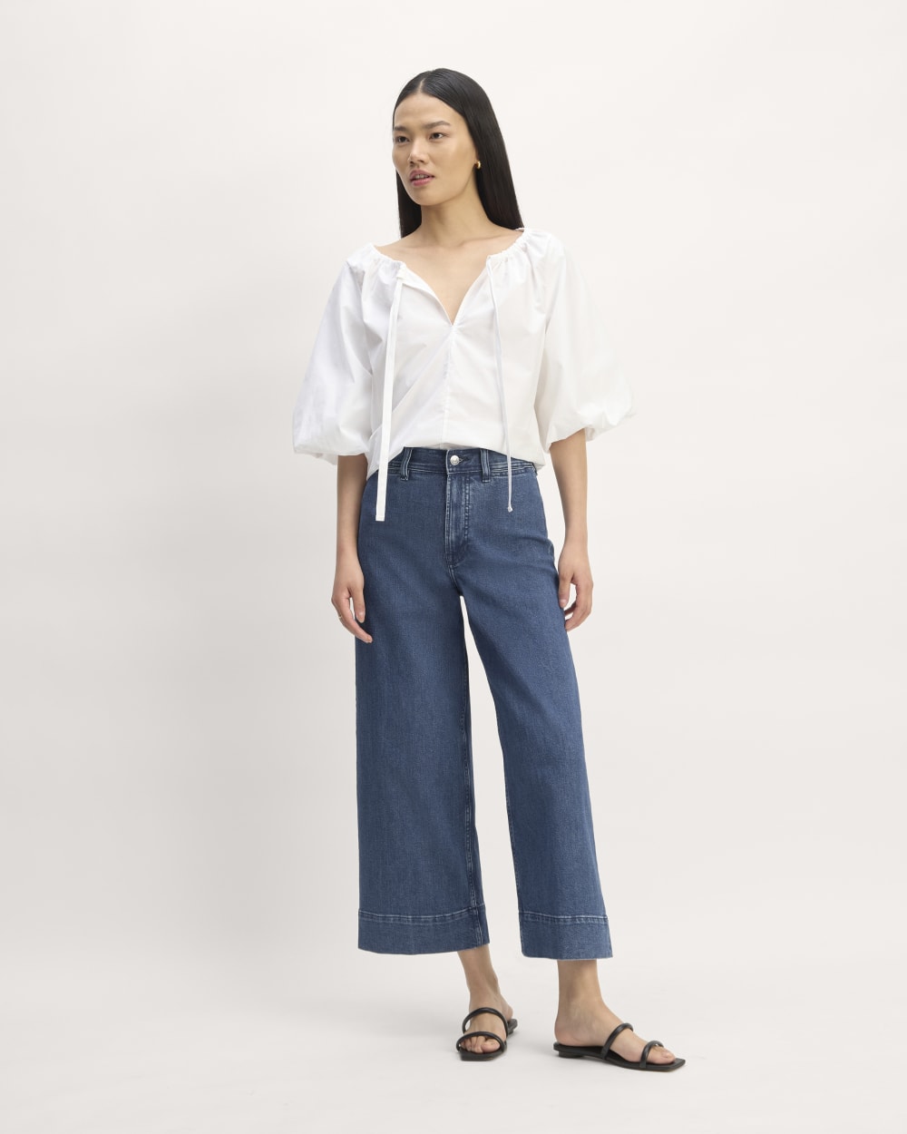 The Supima® Puff-Sleeve Top in White — front view