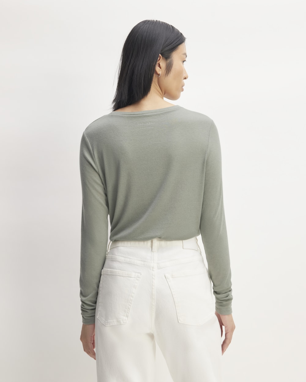 The Long-Sleeve Tee in Butterluxe in Sage Green — detail view