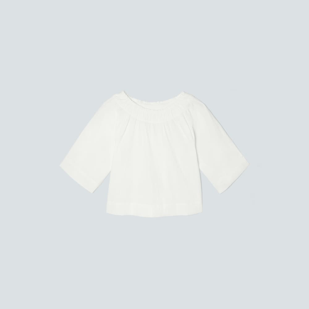 The Seersucker Gathered Tee in White — front view
