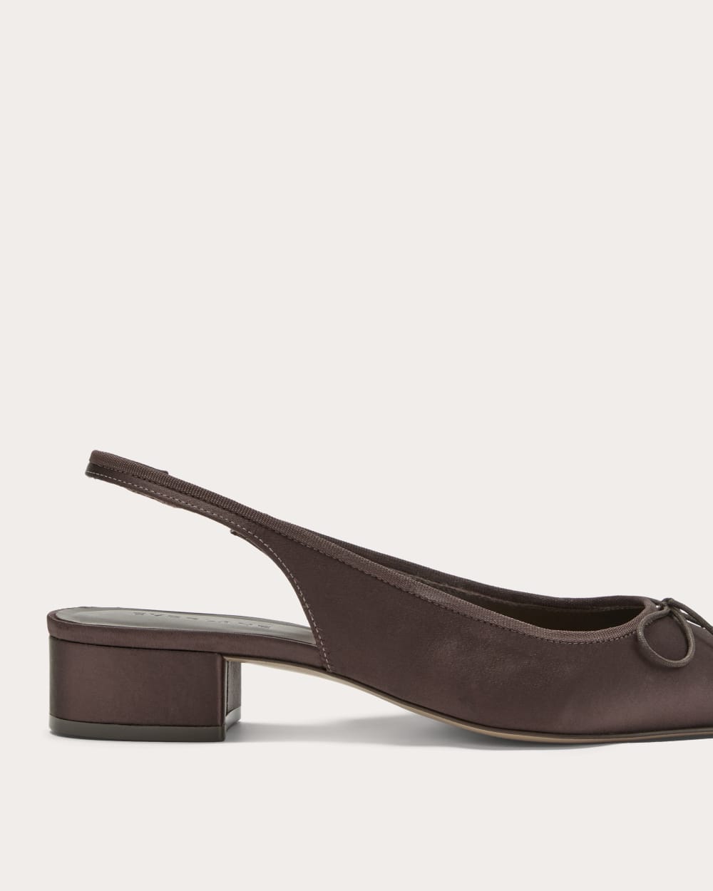 The Ballet Slingback Heel in Deep Brown Satin — detail view