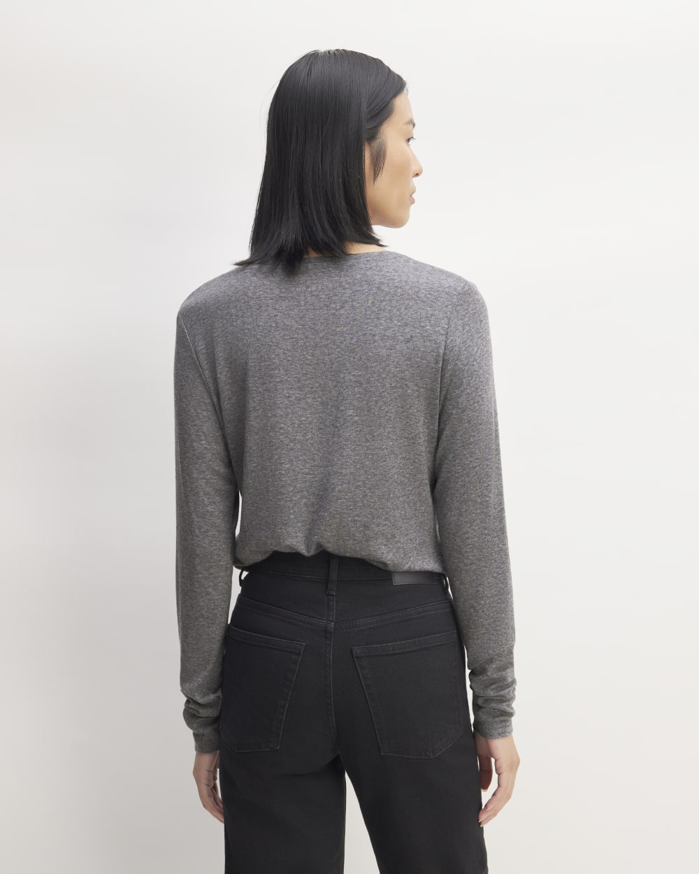 The Long-Sleeve Tee in Butterluxe in Heather Charcoal — detail view