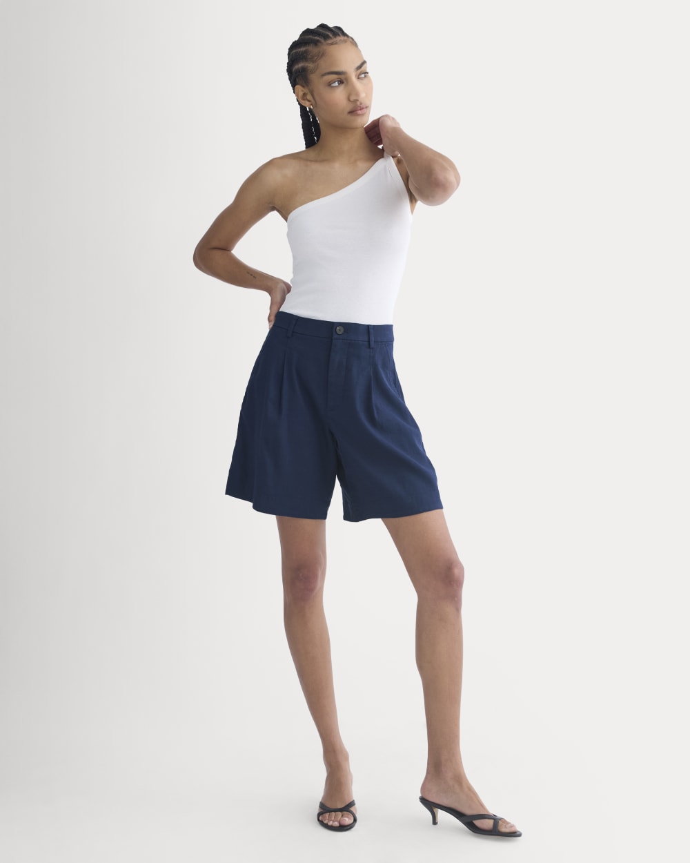 Tailored A-Line Short in Navy — detail view