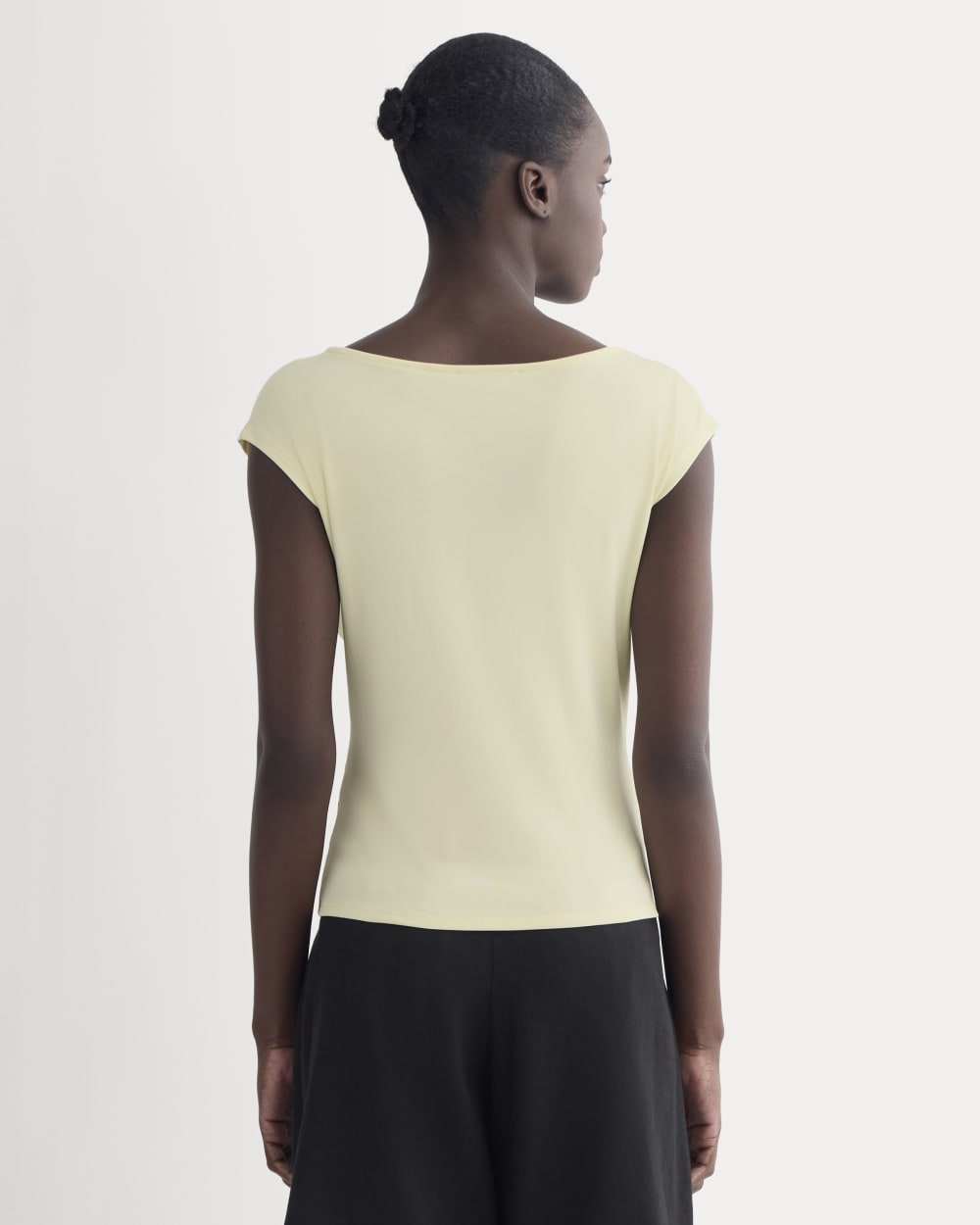 The Draped Top in Butterknit in Light Yellow — detail view