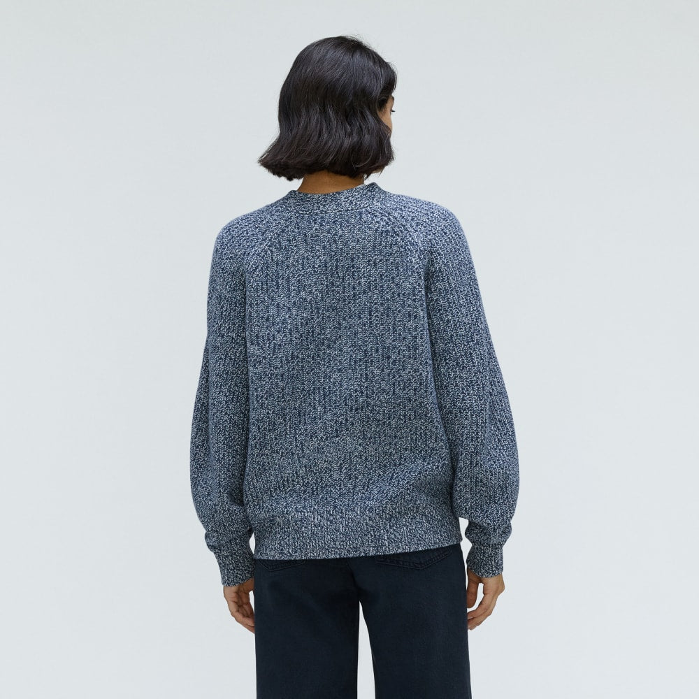 The Felted Merino Cardigan in Dark Mallard / Oat Twist — detail view