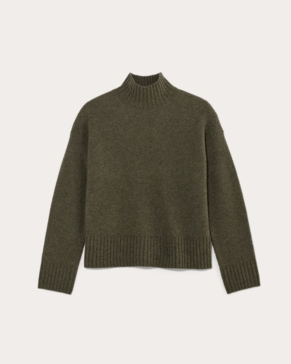 The Honeycomb Funnel Neck in Wool Cashmere in Heathered Army Green — alternate view