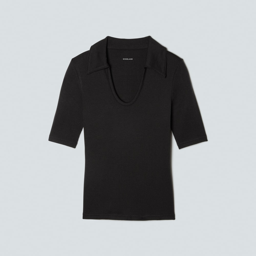 The Super-Soft Short Sleeve Polo in Black — front view