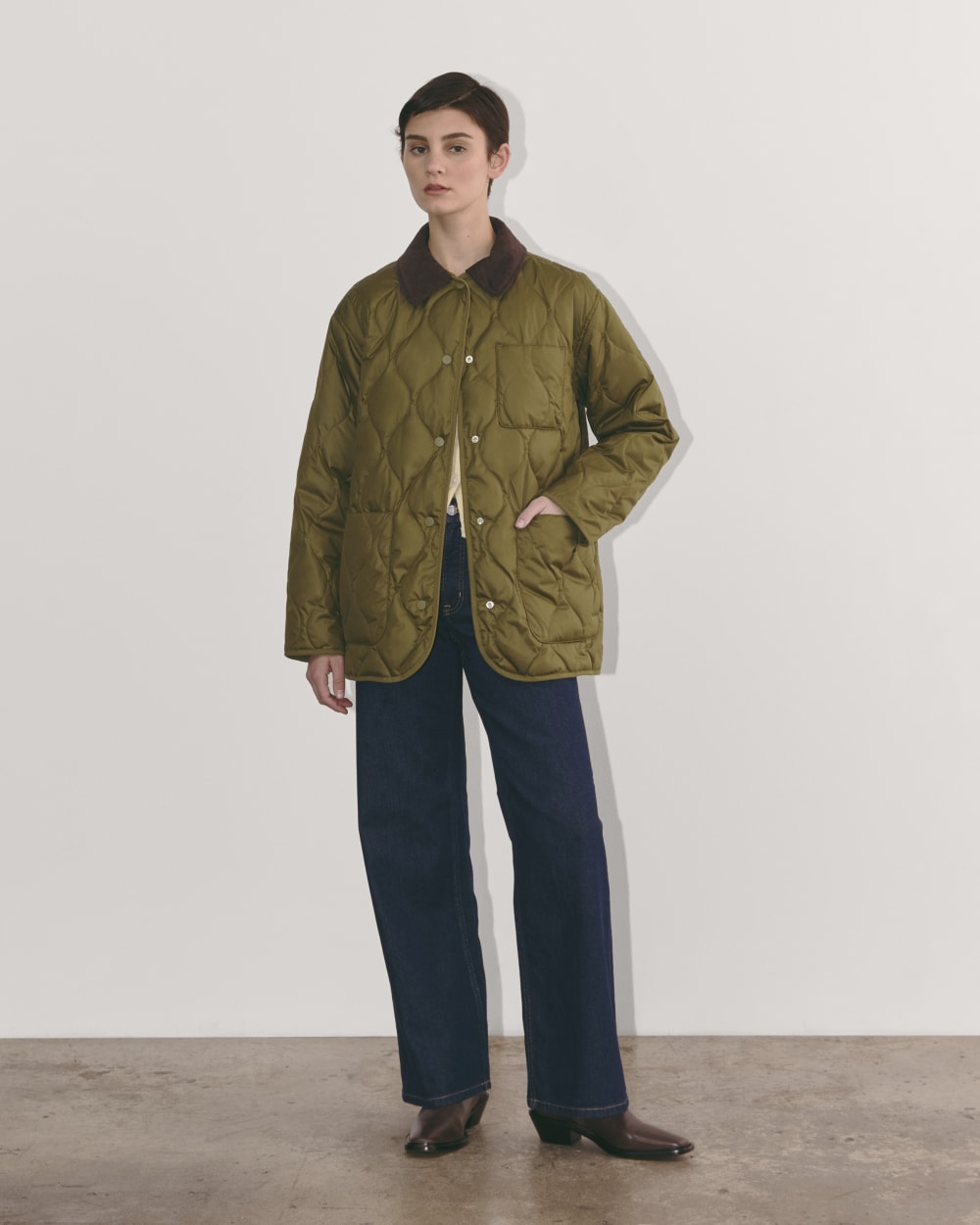 The Quilted Ranch Jacket in Olive — detail view
